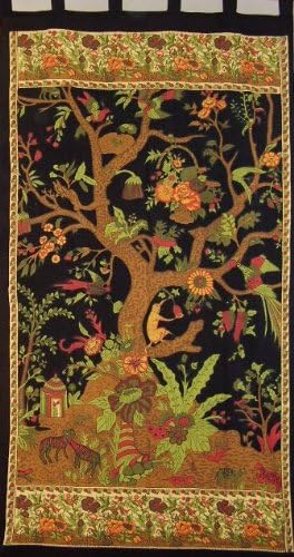 Tree of Life Curtain Panel in Black and Cream