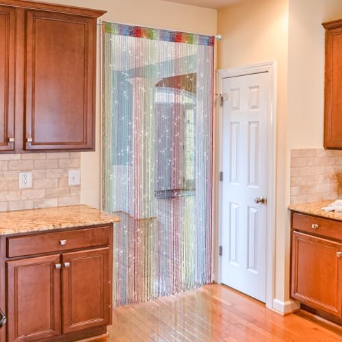 Rainbow Beaded Curtain with Tassels for Doorway Decor