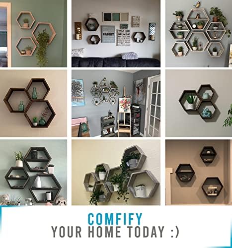 Comfify Rustic White Hexagonal Floating Shelves Set of 3