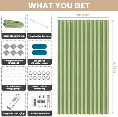 Jilron Blackout Door Curtain Linen Style 1 Panel W52 x L78 Green