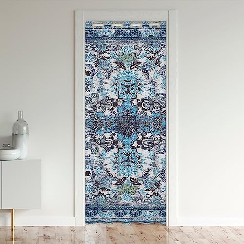 Boho Mandala Door Curtain Teal Blue Velvet Panel 34W x 80L
