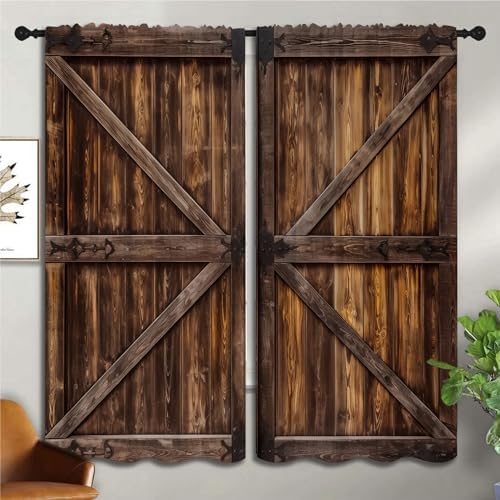 Rustic Barn Door Blackout Curtains 63x63 inch