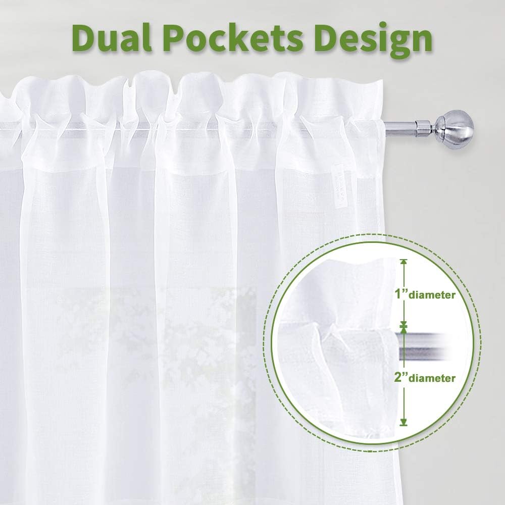 NICETOWN Sheer Curtain Panels for Dining Room 2 Panels White 55x72 Inches