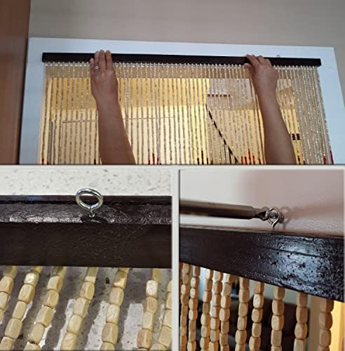 BeadedString Natural Wood and Bamboo Beaded Curtain