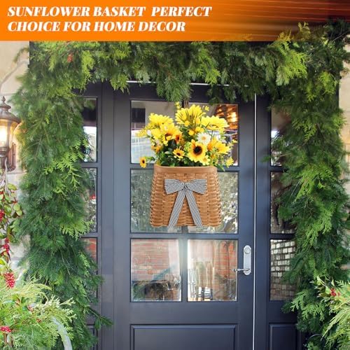 Dingion Sunflower Front Door Wreath Hanging Basket Decor