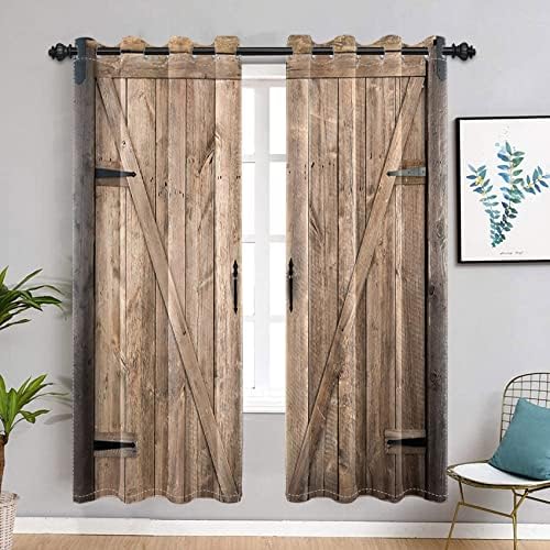 Yeele Rustic Wooden Barn Door Blackout Curtains Set of 2 Panels