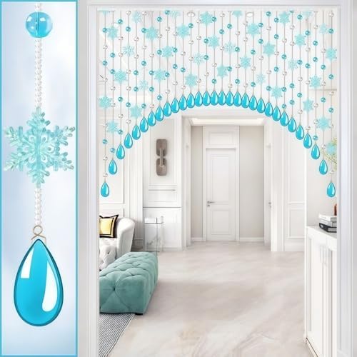 Crystal Beaded Curtain with Snowflake Accents Blue Medium