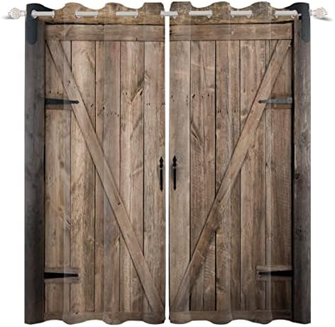 Yeele Rustic Wooden Barn Door Blackout Curtains Set of 2 Panels