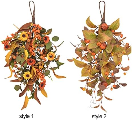 20 Inch Artificial Fall Teardrop Wreath Door Decor