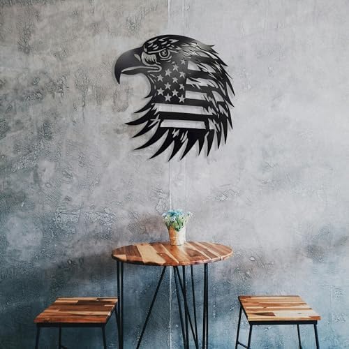 Patriotic Bald Eagle American Flag Metal Wall Art 16 Inch Hanging Sculpture