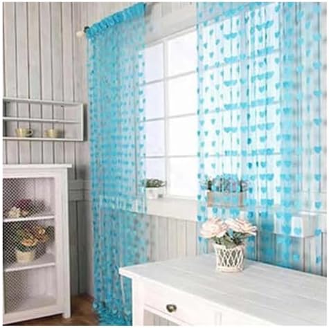 Blue String Curtains with Heart Decor Tassel
