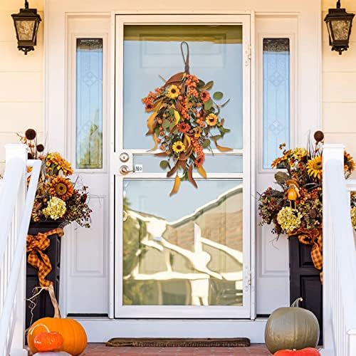 20 Inch Artificial Fall Teardrop Wreath Door Decor