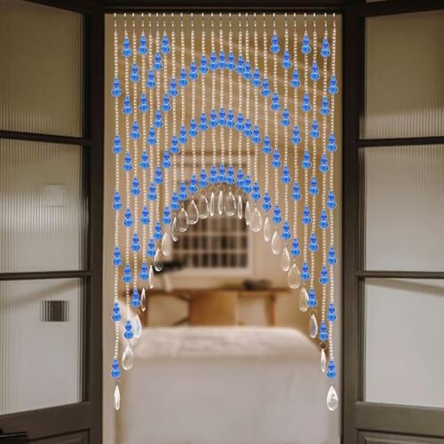 Blue Clear Arched Glass Beaded Curtain for Doorway and Windows