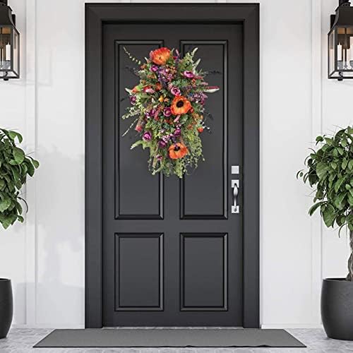 Orange Teardrop Sunflower Wreath for Front Door Decor