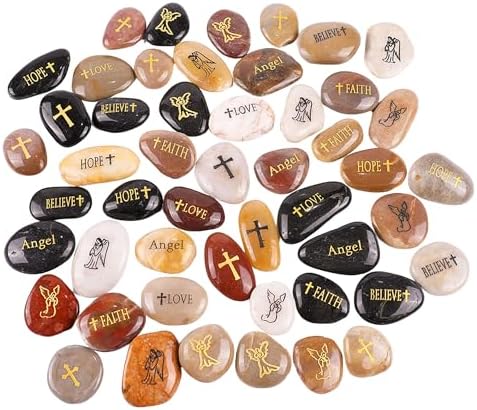 50PCS Engraved Guardian Angel Stones for Hope and Serenity