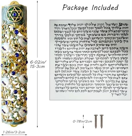 Hand Painted Mezuzah with Blue Crystal Accent