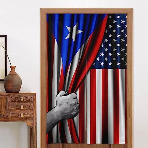 Puerto Rican and USA Flag Door Curtain 34x56 Inch