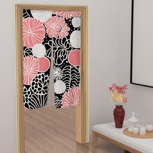 Modern Boho Pink Flower Noren Curtain Panel