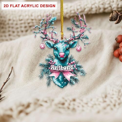 Custom Name Reindeer Hanging Christmas Ornament
