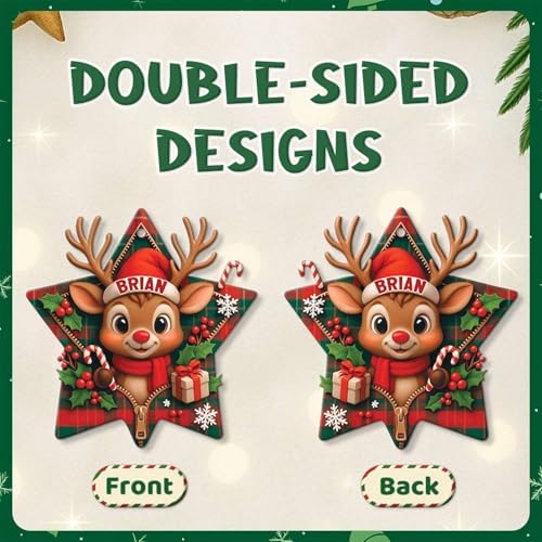 Personalized Reindeer Hanging Ornament Star Shape Acrylic Keepsake for Christmas