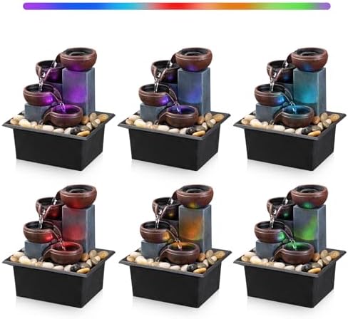 AMOOTEK Tabletop Fountain with LED Lights and Rocks