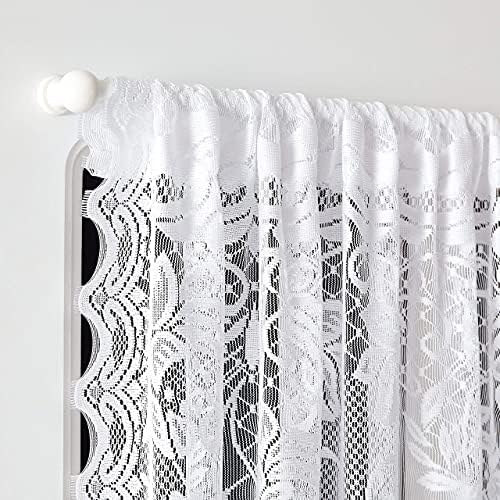 LinenZone White French Door Curtains with Floral Design
