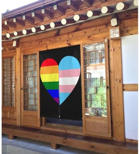 Rainbow Transgender Pride Flag Heart Door Curtain