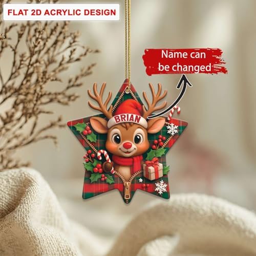Personalized Reindeer Hanging Ornament Star Shape Acrylic Keepsake for Christmas