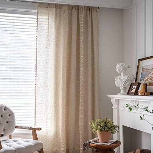 AMZALI Boho Curtains with Tassel 59 x 63 Beige Panel
