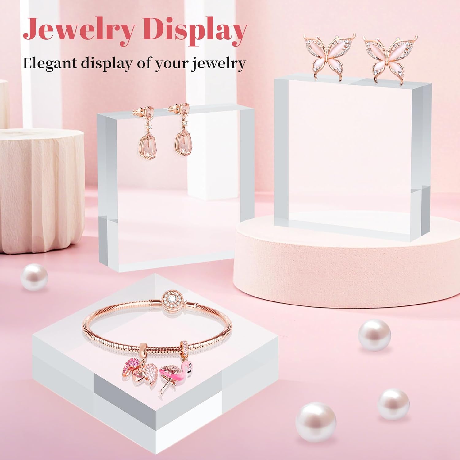 4 Piece Acrylic Display Stand Set for Jewelry and Collectibles