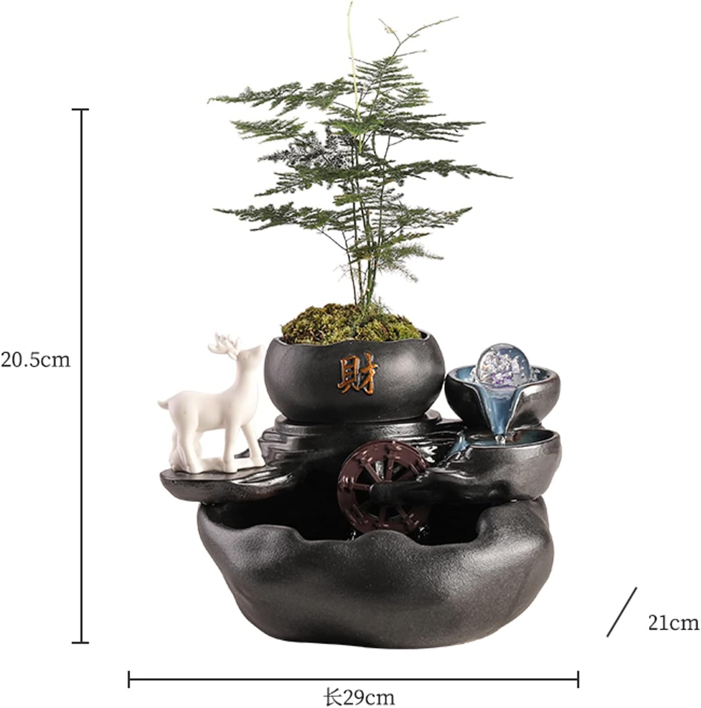 Black Ceramic Table Fountain with Mist and Animal Sculpture