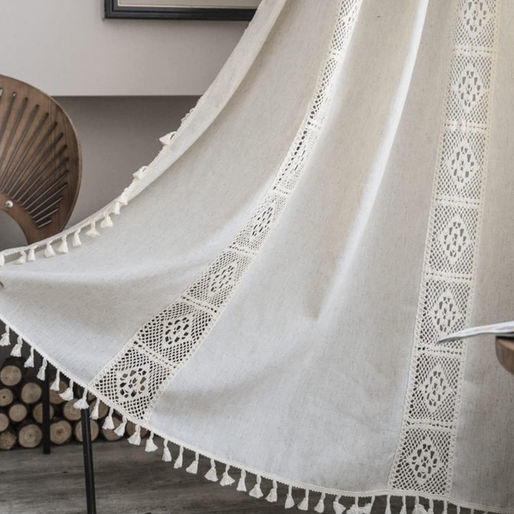 AMZALI Boho Curtains with Tassel 59 x 63 Beige Panel
