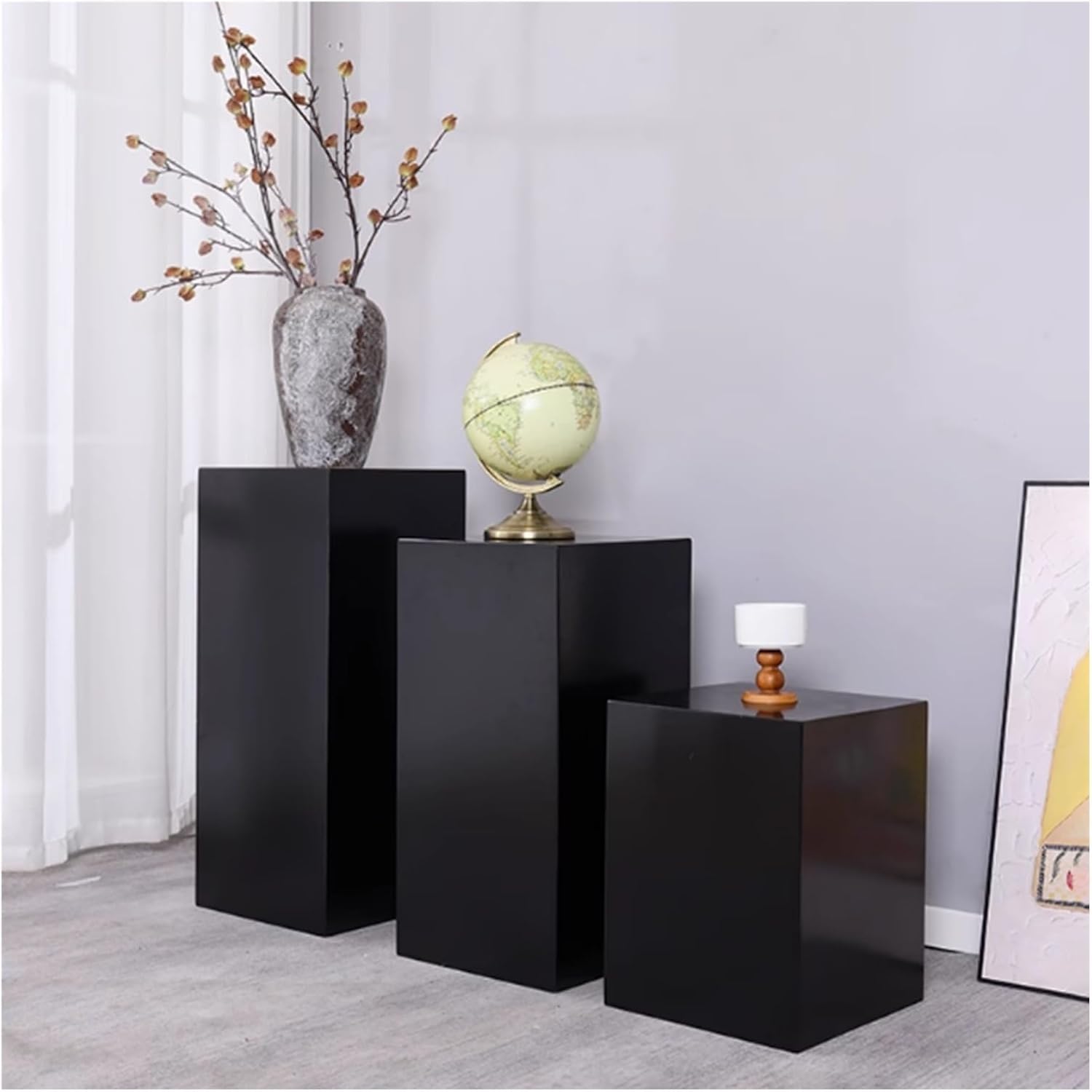 OMESDA Square Pedestal Column Display Stand Black 30x30x20cm