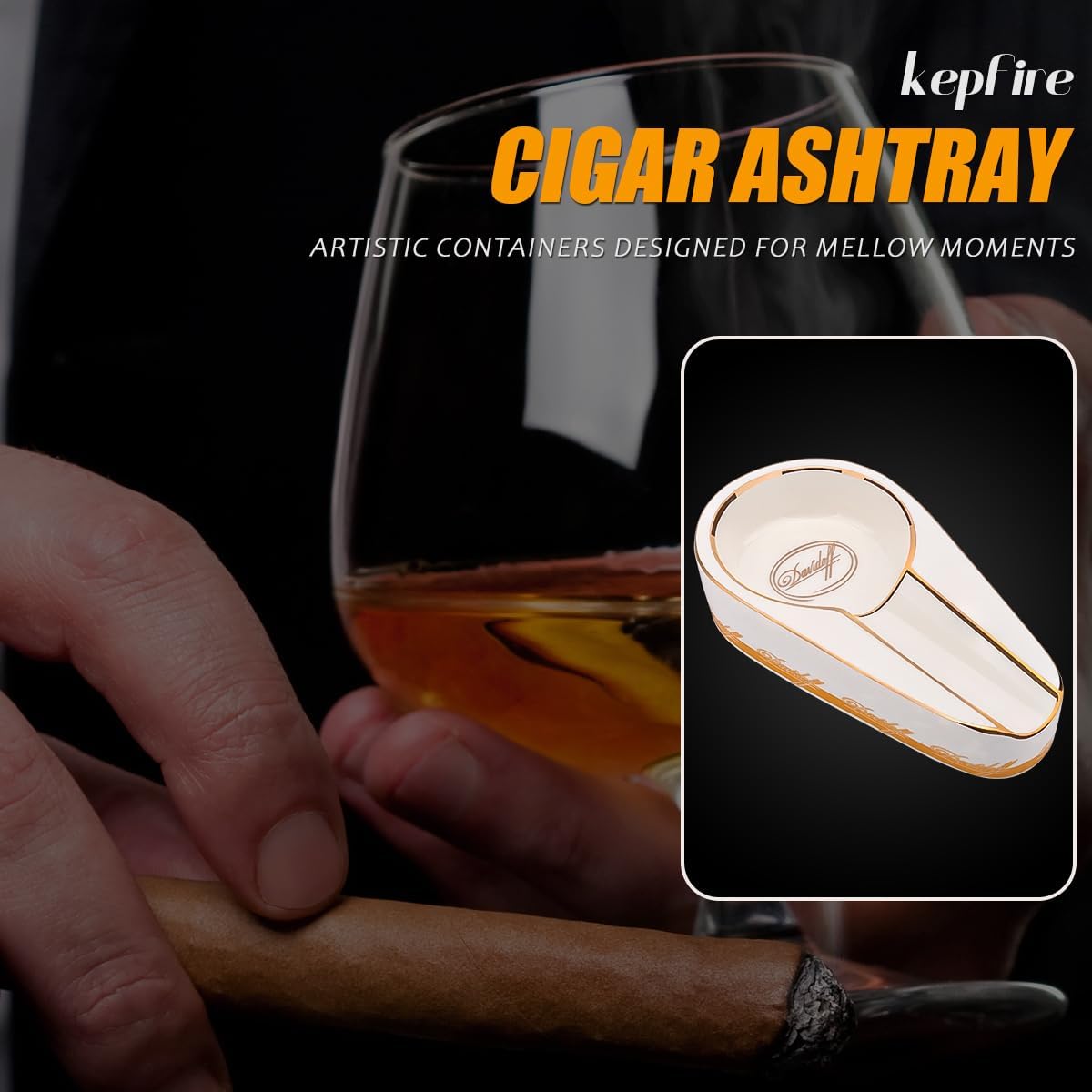 Kepfire Cigar Ashtray Portable Luxury White Ceramic