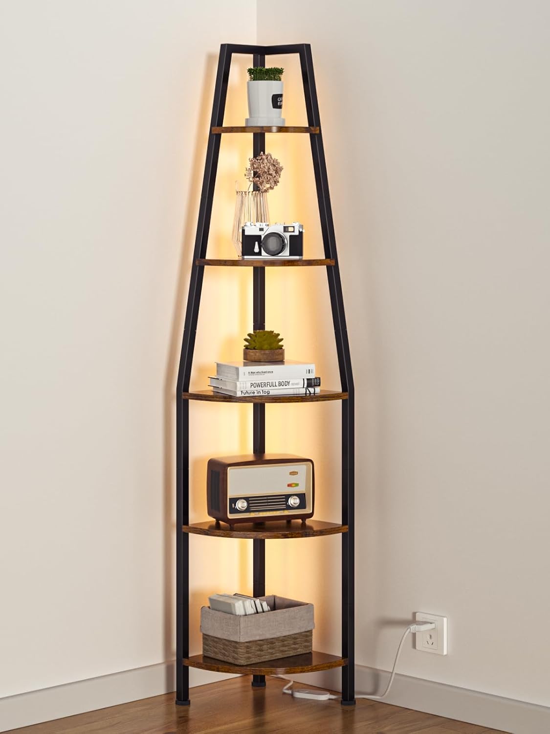 Furnulem 5 Tier Corner Shelf with LED Light