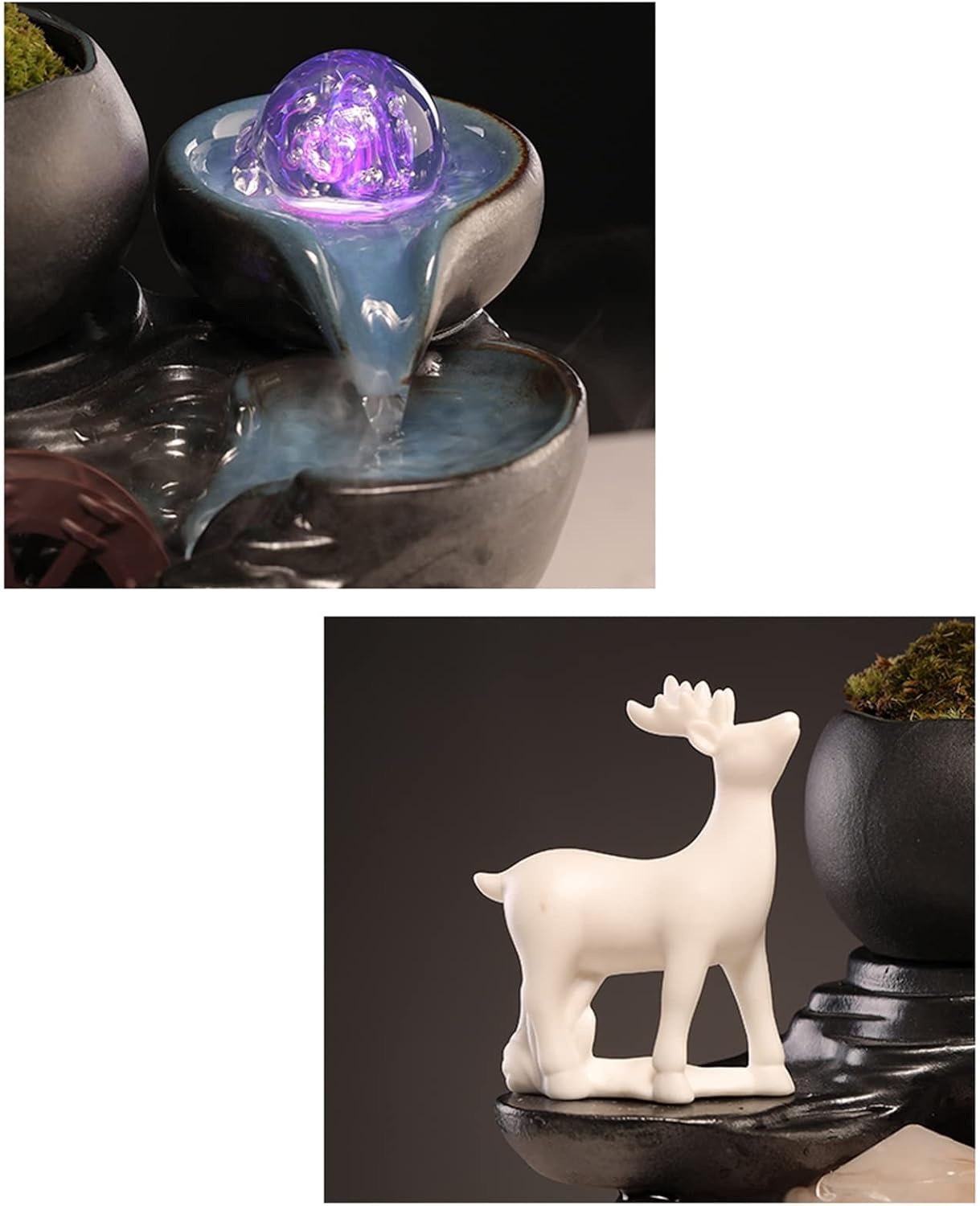 Black Ceramic Table Fountain with Mist and Animal Sculpture