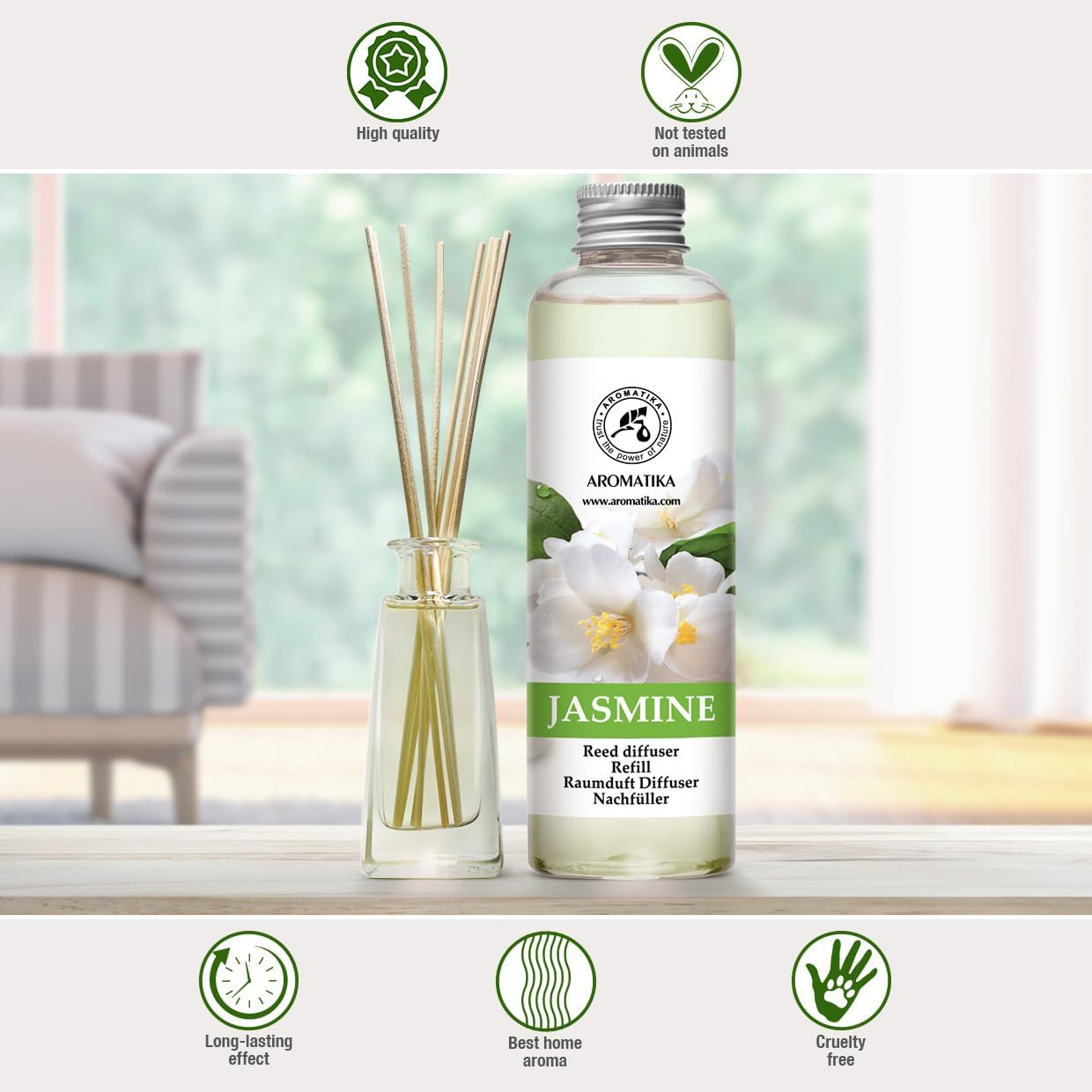 AROMATIKA Jasmine Essential Oil 200ml Reed Diffuser Refill
