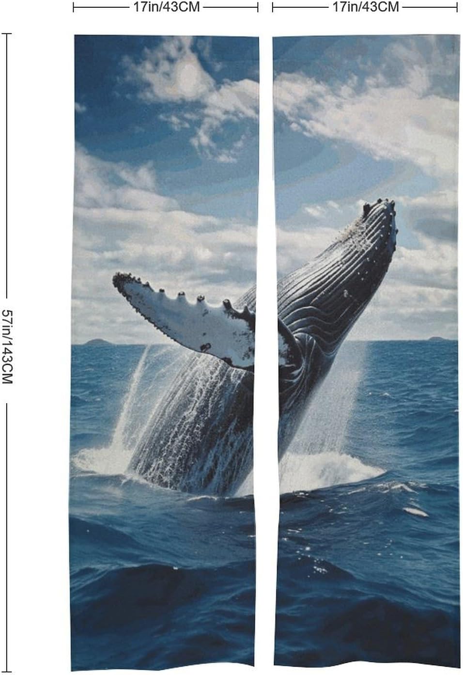 Whale Ocean Door Curtain Panel 17x57 Inch Blackout Privacy Divider