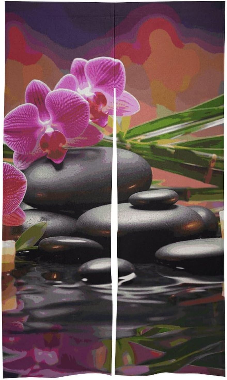 Flowers in Fountain Massage Stones Door Curtain Panel