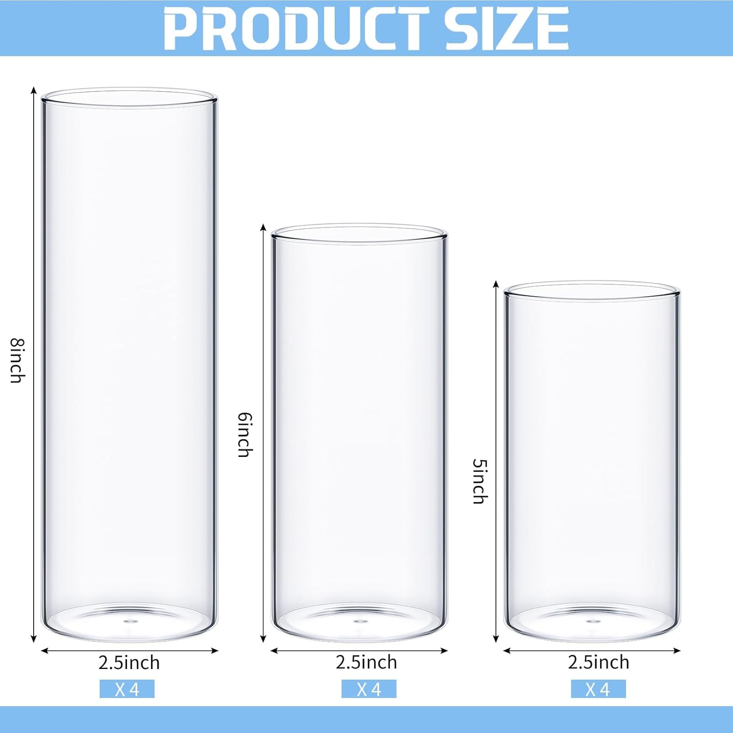 Sawysine 12 Pcs Glass Cylinder Vase with Floating Candles and Water Gel Beads