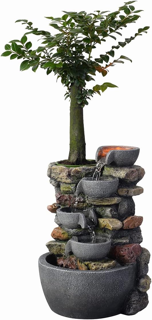 Haobos Indoor Fountain 4-Bowl Rockery Tabletop Decor