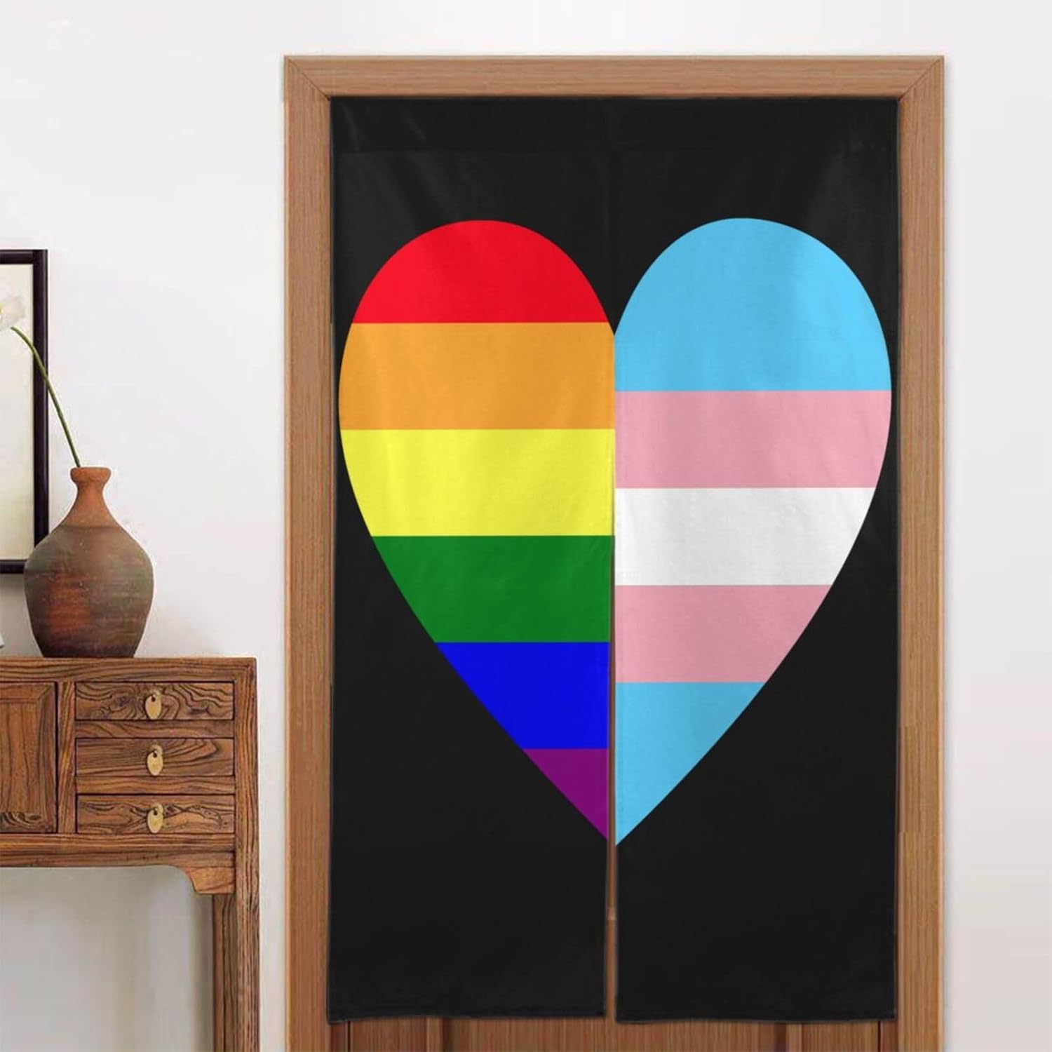 Rainbow Transgender Pride Flag Heart Door Curtain