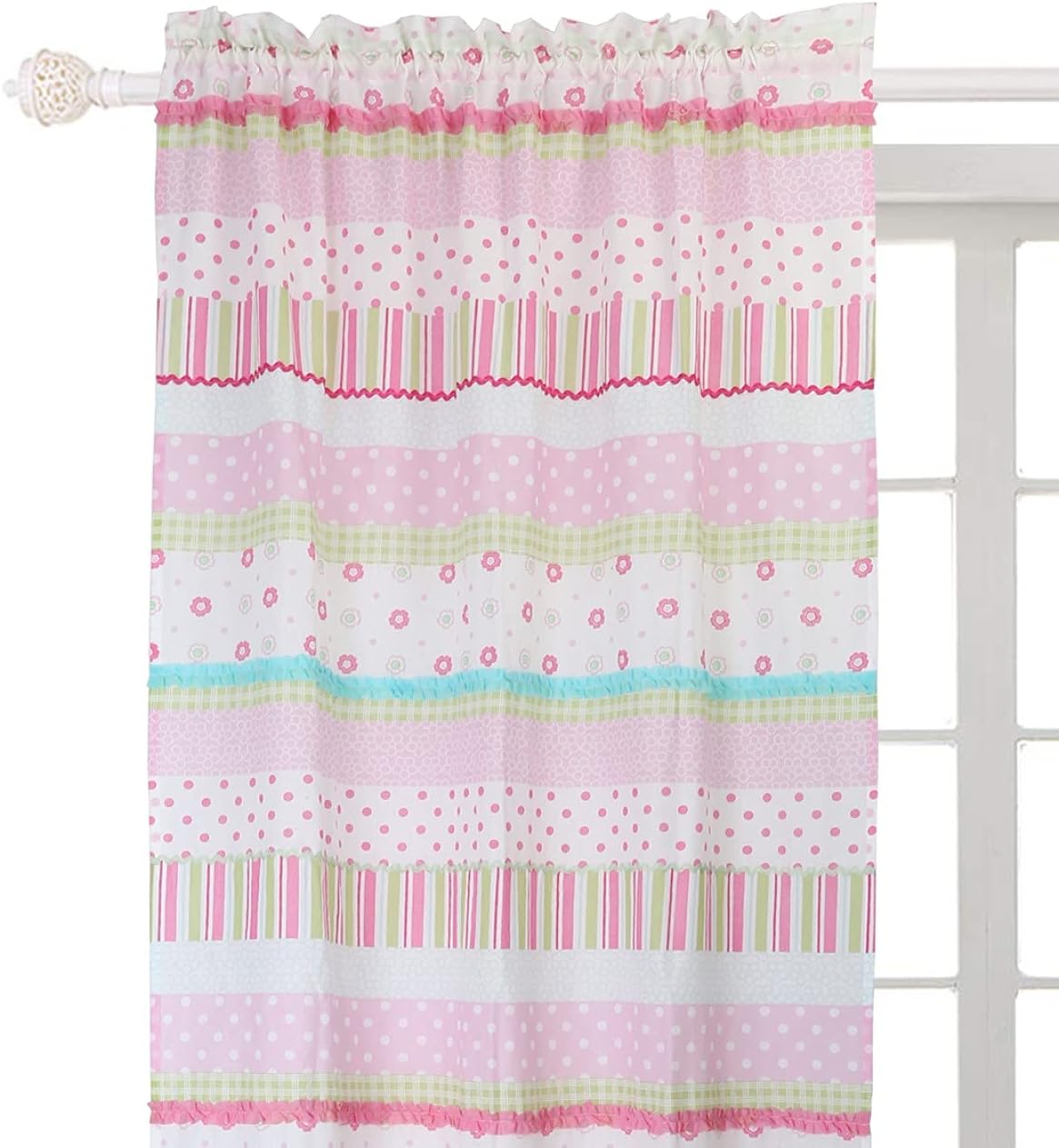Cozy Line Peace Love Flower Polka Dot Stripe Plaid Ruffled Curtains 63 Panel