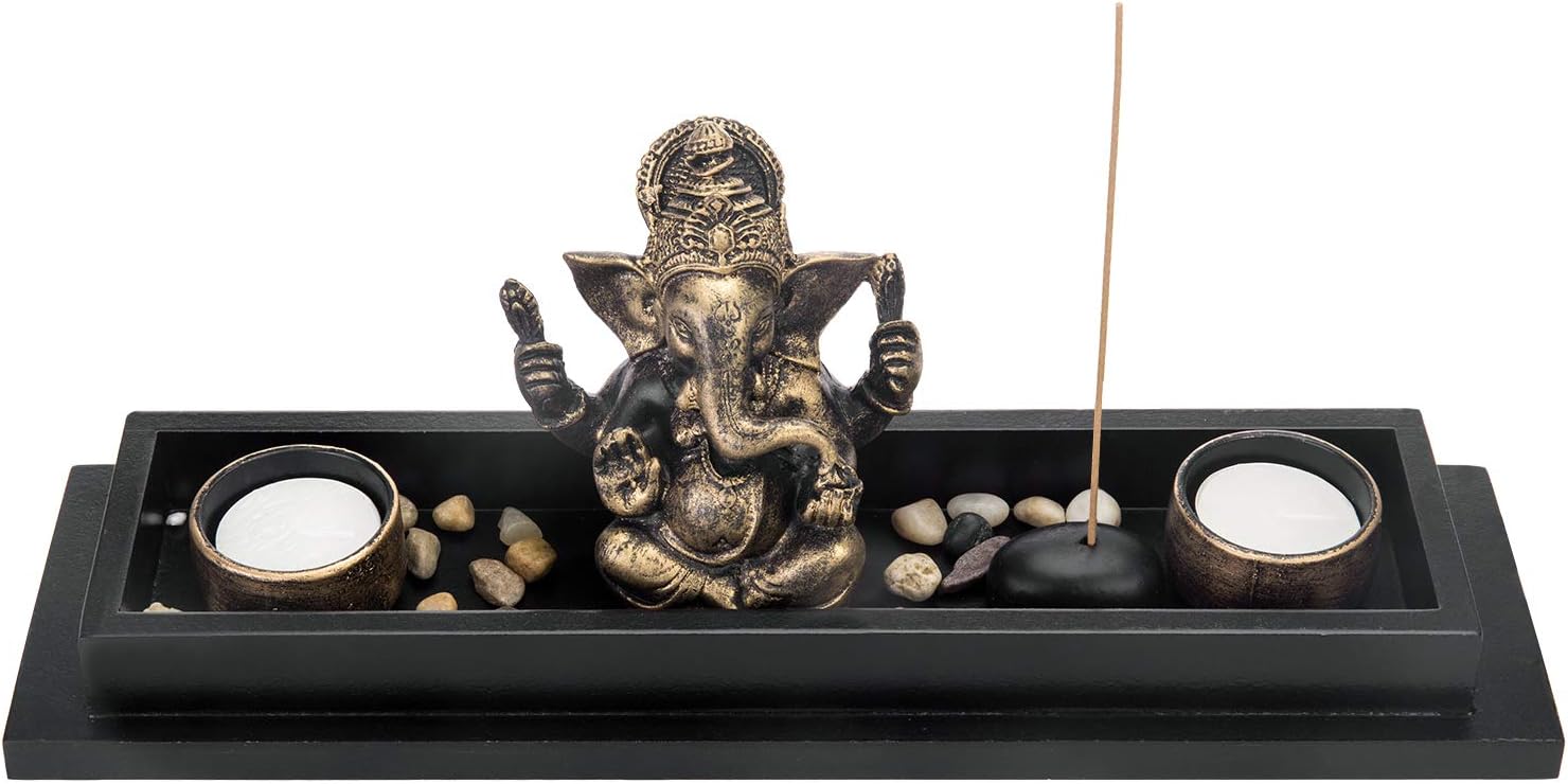 MyGift Mini Zen Garden with Ganesh Statue and Candles
