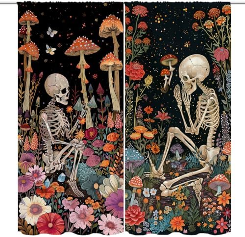 Mushroom Skeleton Curtains for Kids Bedroom