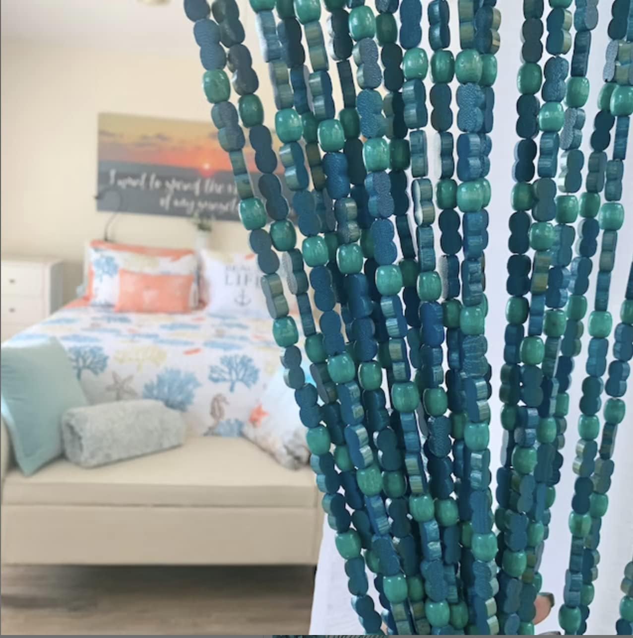 BeadedString Natural Wood and Bamboo Beaded Curtain