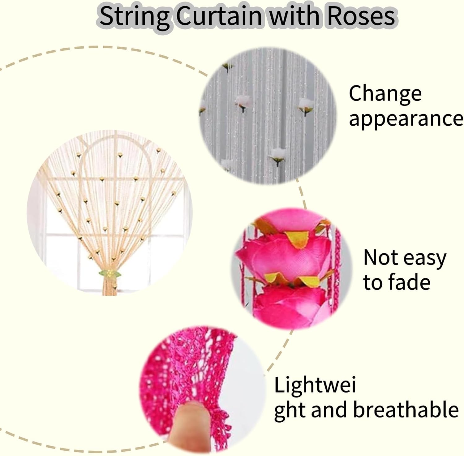 Generic String Curtain with Roses - Doorway Privacy Decor Yellow