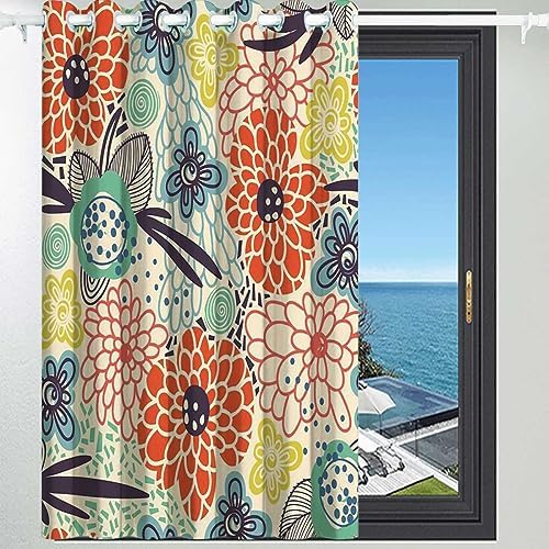 ZYMECH Blackout Curtains Boho Retro Floral 1 Panel