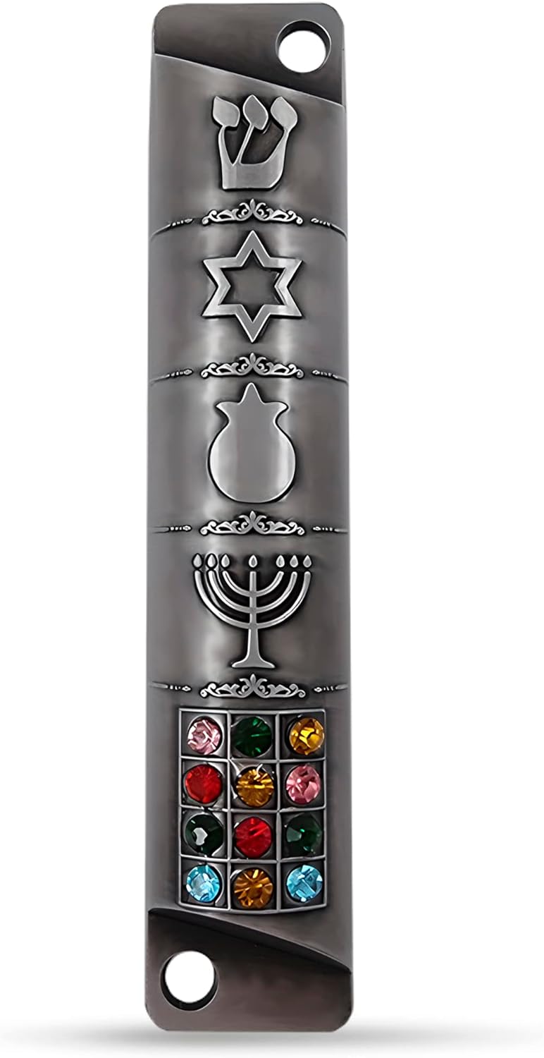 Set of 2 Pewter Mezuzah Cases with Scroll for Door Frame