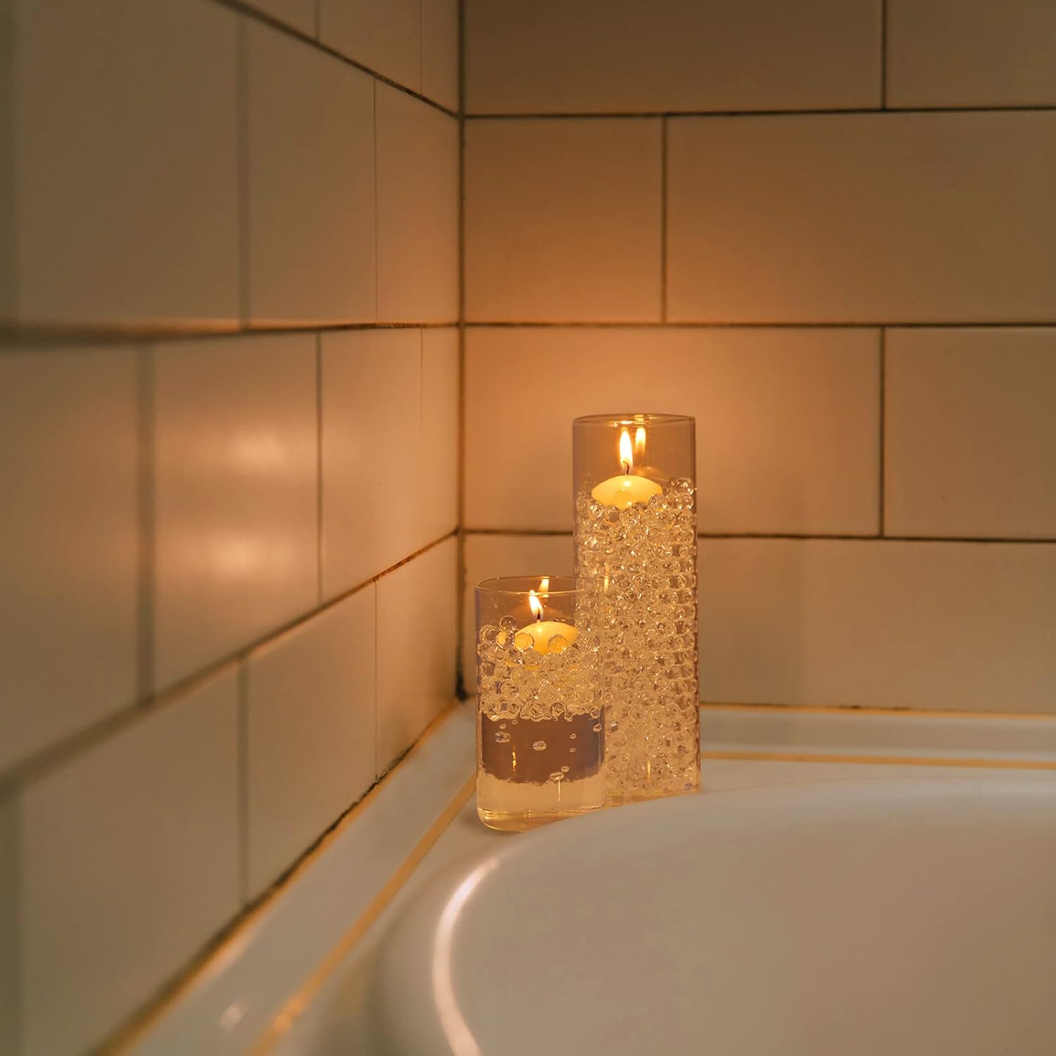 Sawysine 12 Pcs Glass Cylinder Vase with Floating Candles and Water Gel Beads